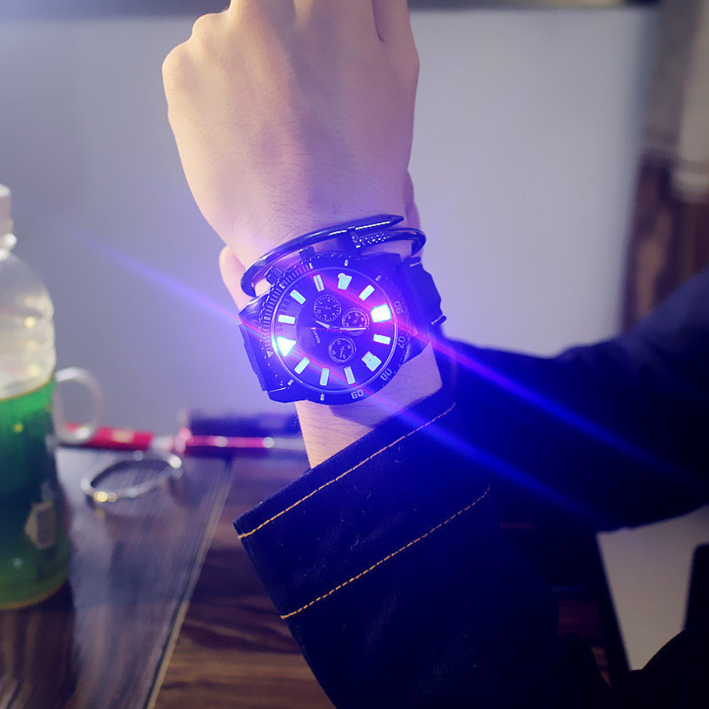 Reloj de pulsera analógico de cuarzo de piel sintética con luz LED para hombre y mujer, regalo de Navidad para parejas