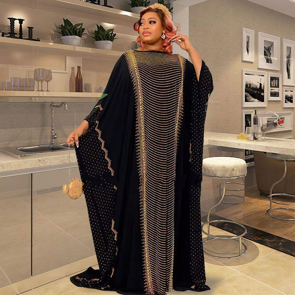 Women's African Robe Iron And Diamond Ethnic Chiffon Dress