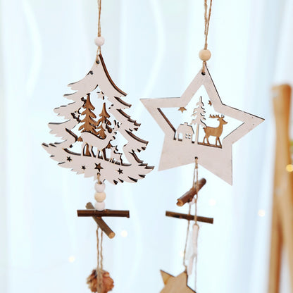 Wooden Christmas Ornaments Wood Star Pendants Pine Cone Christmas Tree Drop Ornaments Xmas Decor Christmas Decoration for Home