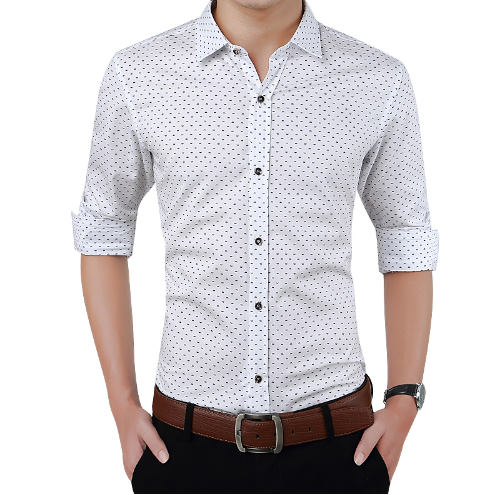 Brand 2021 Fashion Male Shirt Long-Sleeves Tops Polka Dot Printing Mens Dress Shirts Slim Men Shirt Plus Size M-5XL FGT - The Styky Shack