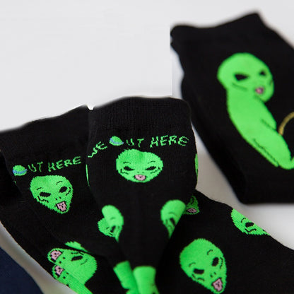 Alien Pee Print Women Men Casual Comfortable Cotton Funny Mid-calf Crew Socks