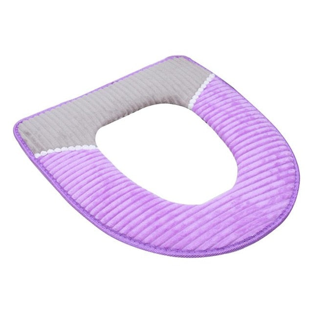 Bathroom Toilet Seat Cover Toilet Seat Sticky Buckle Corduroy Stripe Thickened Winter Warm Waterproof Bathroom Lavatory Cushion