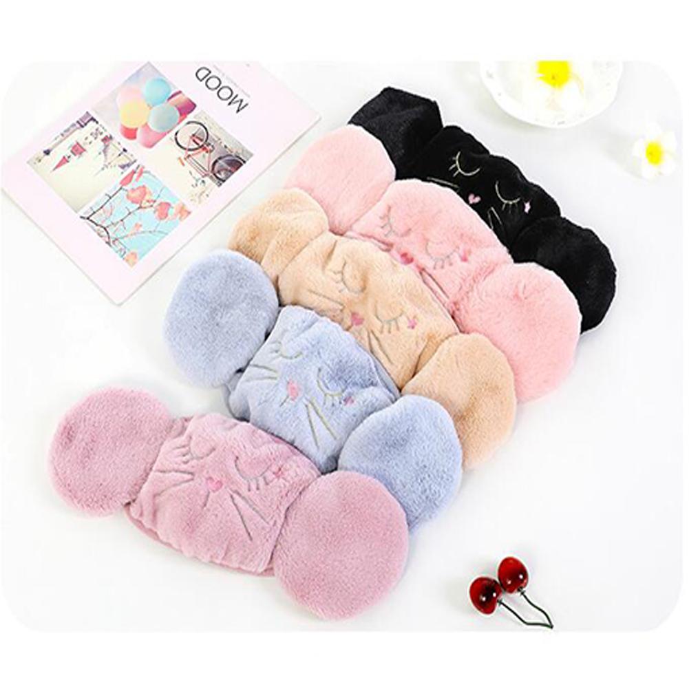 Women 2 in 1 Warm Mask Earmuffs Cartoon Cat Autumn Winter Thicken Plush Riding Outdoor Wear