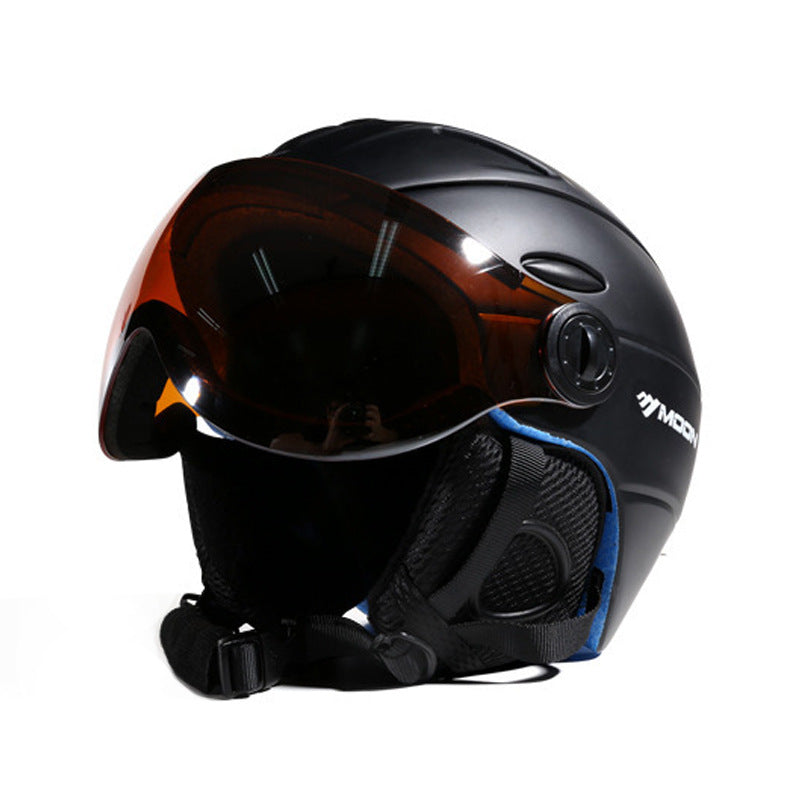 Adult safety helmet with goggles integrated