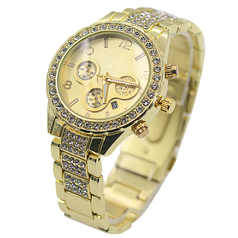 Reloj de pulsera analógico de cuarzo con banda de acero inoxidable y esferas decorativas Geneva para mujer