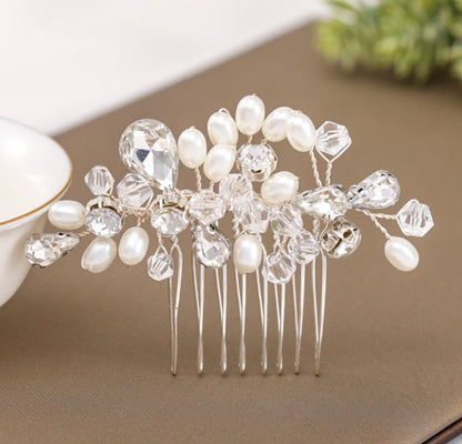 Wedding jewelry crystal pearl handmade hair comb