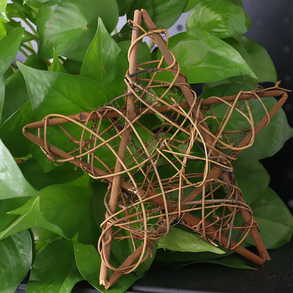 1PC Heart & Star Pattern Christmas Rattan Ring Natural Rattan Festive Shop Window Door Hanging Wreaths Home Party Decor - The Styky Shack