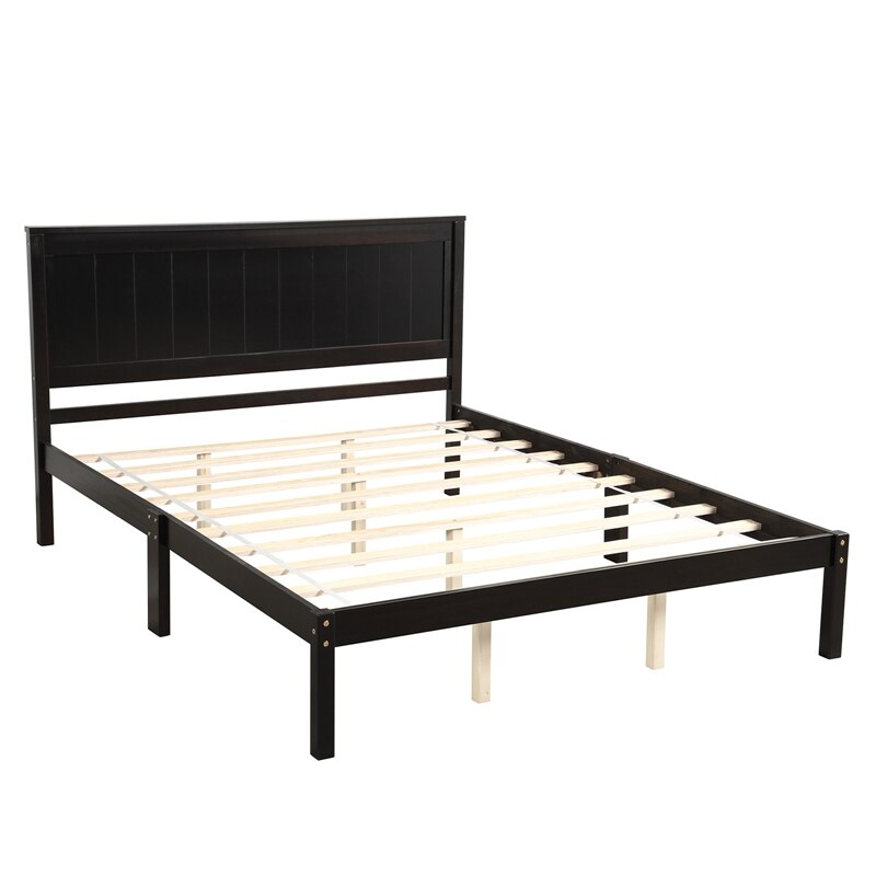 Cama de plataforma de madera con cabecera, cama de diseño de listones de madera/muebles de dormitorio de tamaño King/Queen/individual