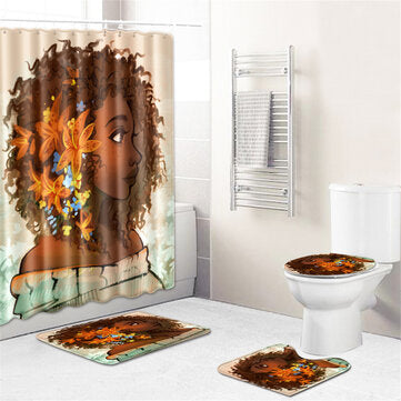 African Girl Shower Curtain With Bath Mats Rugs Toilet Cover Mats For Home - Shower Curtain - The Styky Shack