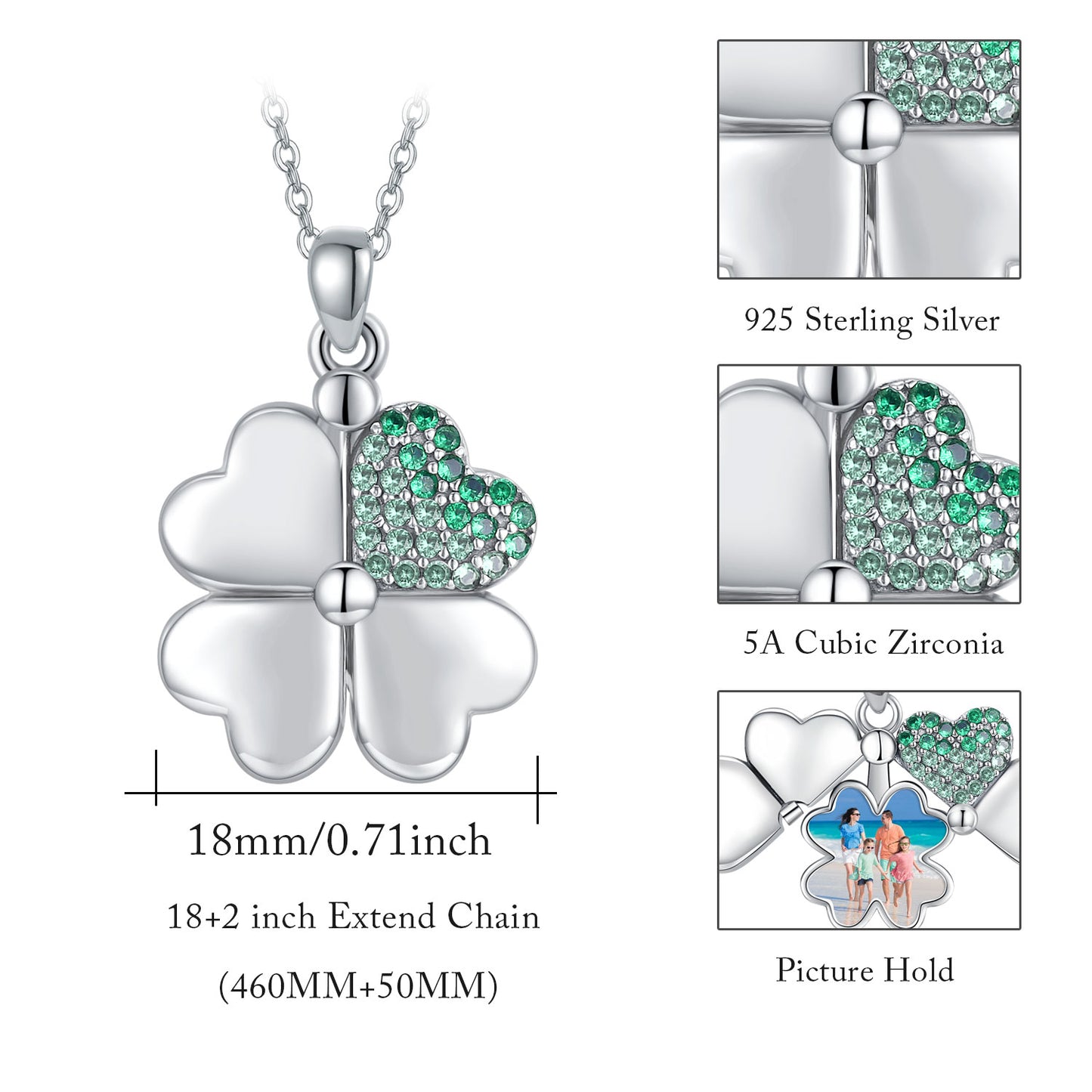 S .925 Sterling Silver Four Leaf Clover Locket That Holds Pictures Irish Pendant Necklace