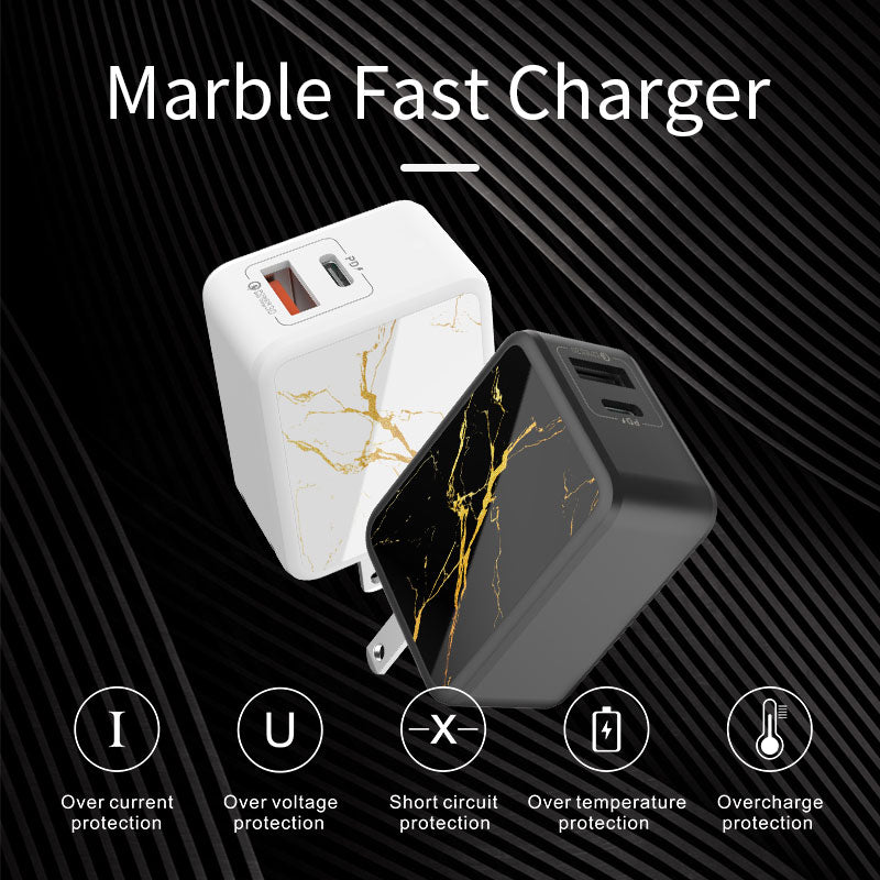 2 Prot Fast Charging PD 18W Quick Charge  3.0 USB Charger Mobile Smartphones Marbie   Fast  Charger - The Styky Shack