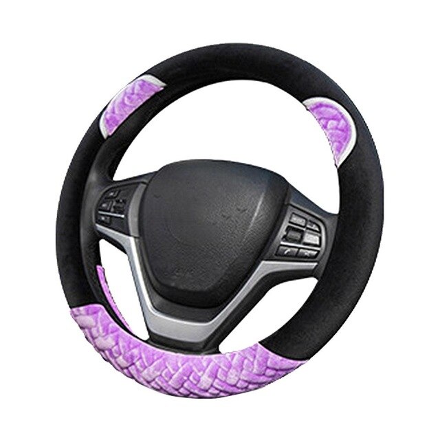 Plush Cartoon Car Steering Wheel Cover D-type Linen Carbon Fiber Leather Handlebar Cover Comfortable And Breathable - The Styky Shack