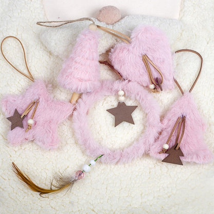 5pcs/set Creative Plush Christmas Tree Hanging Pendant Pink White Heart Star Feather Ornament Christmas Decoration for Home Xmas - The Styky Shack