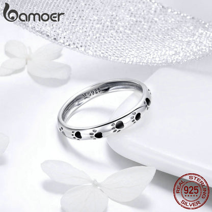 BAMOER 925 Sterling Silver Stackable Dog Cat Footprints Finger Rings for Women Wedding Ring Jewelry Valentine's Day GIFT SCR445 - The Styky Shack