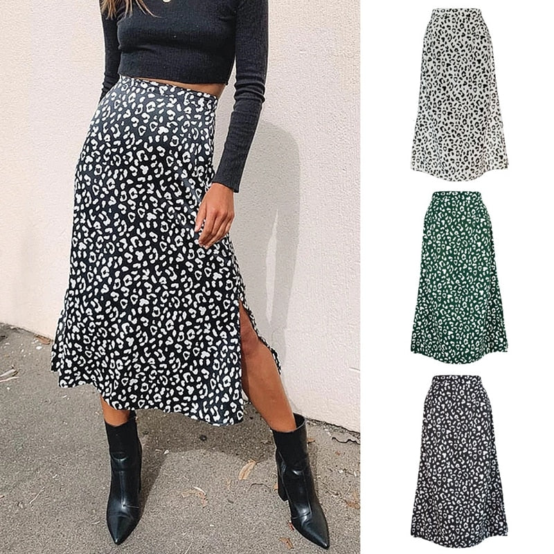 Sexy Leopard Wrap Skirt Print Chiffon Split Skirt Casual Fashion Long Skirts for Women Spring Summer Clothes Zipper Elegant