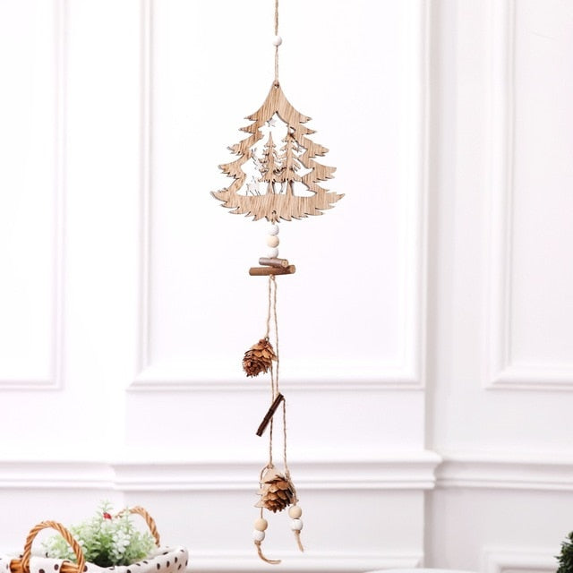 Wooden Christmas Ornaments Wood Star Pendants Pine Cone Christmas Tree Drop Ornaments Xmas Decor Christmas Decoration for Home