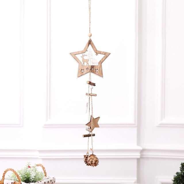 Wooden Christmas Ornaments Wood Star Pendants Pine Cone Christmas Tree Drop Ornaments Xmas Decor Christmas Decoration for Home