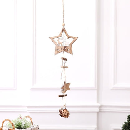 Adornos navideños de madera, colgantes de estrellas de madera, cono de pino, adornos colgantes para árbol de Navidad, decoración navideña para el hogar