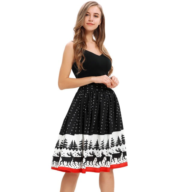 skirt women's ladies Christmas print knee-length skirt stretch high waist wild Christmas party sexy skirt