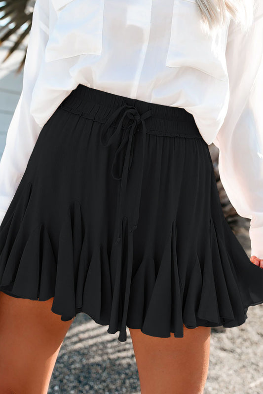 Black High Waist Denim Jean Pleated Mini Skirt