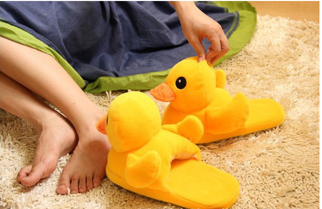 Winter Women Warm Indoor Slippers Ladies Fashion Cute Yellow Duck Shoes Women's Soft Short Furry Plush Home Floor Slipper