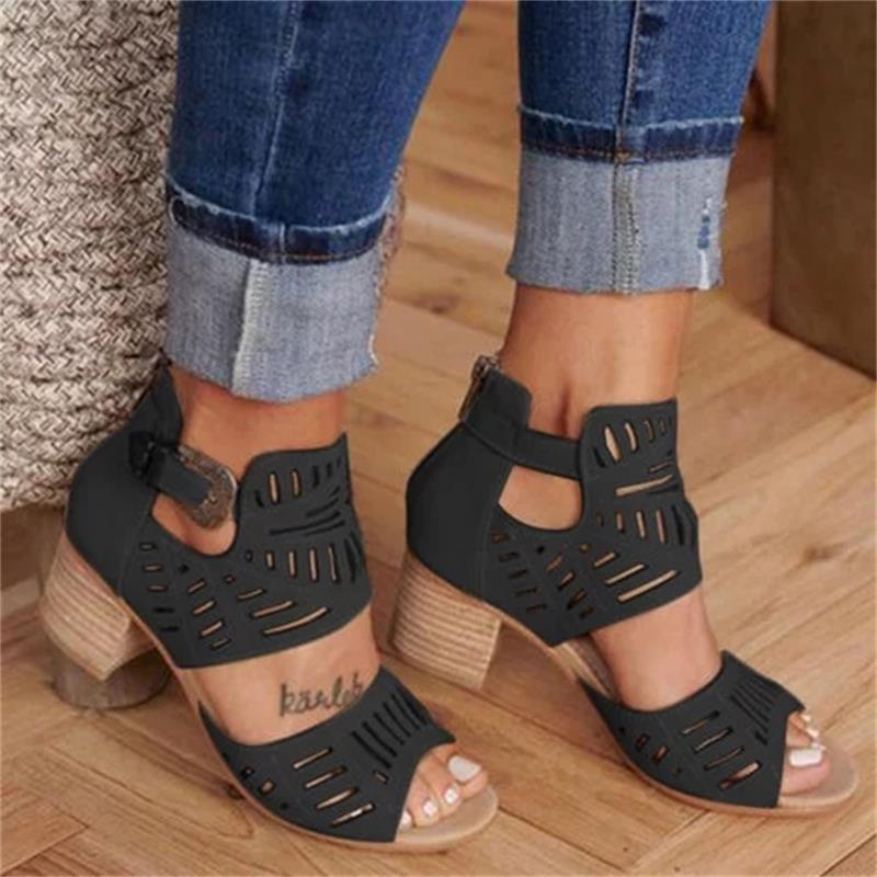 Wedge Mid Heel Slip-on Buckle Shoes