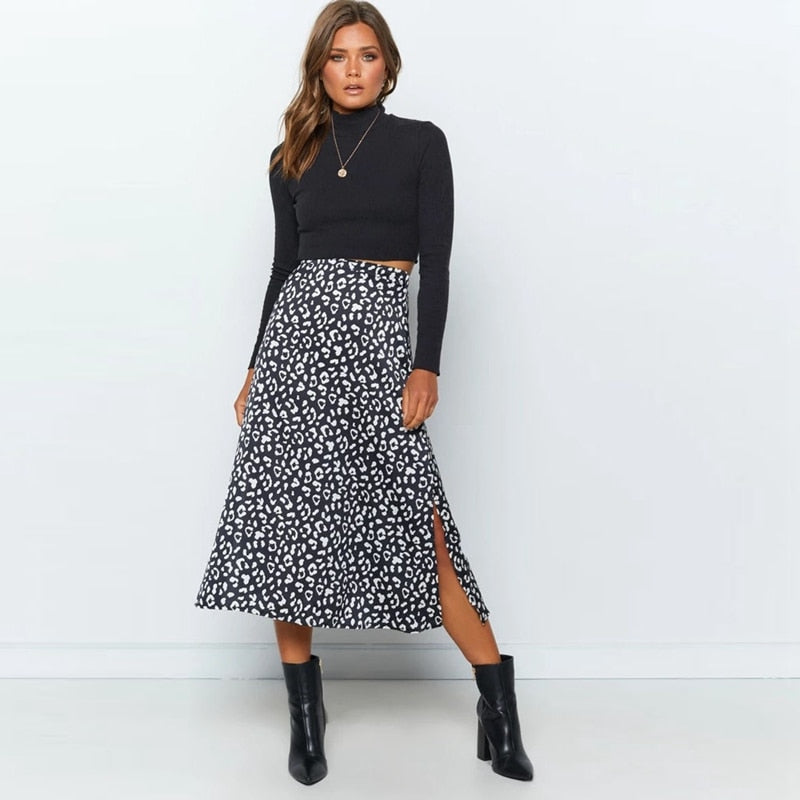 Sexy Leopard Wrap Skirt Print Chiffon Split Skirt Casual Fashion Long Skirts for Women Spring Summer Clothes Zipper Elegant