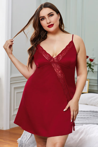 Vestido babydoll de San Valentín con ribete de encaje de talla grande azul marino