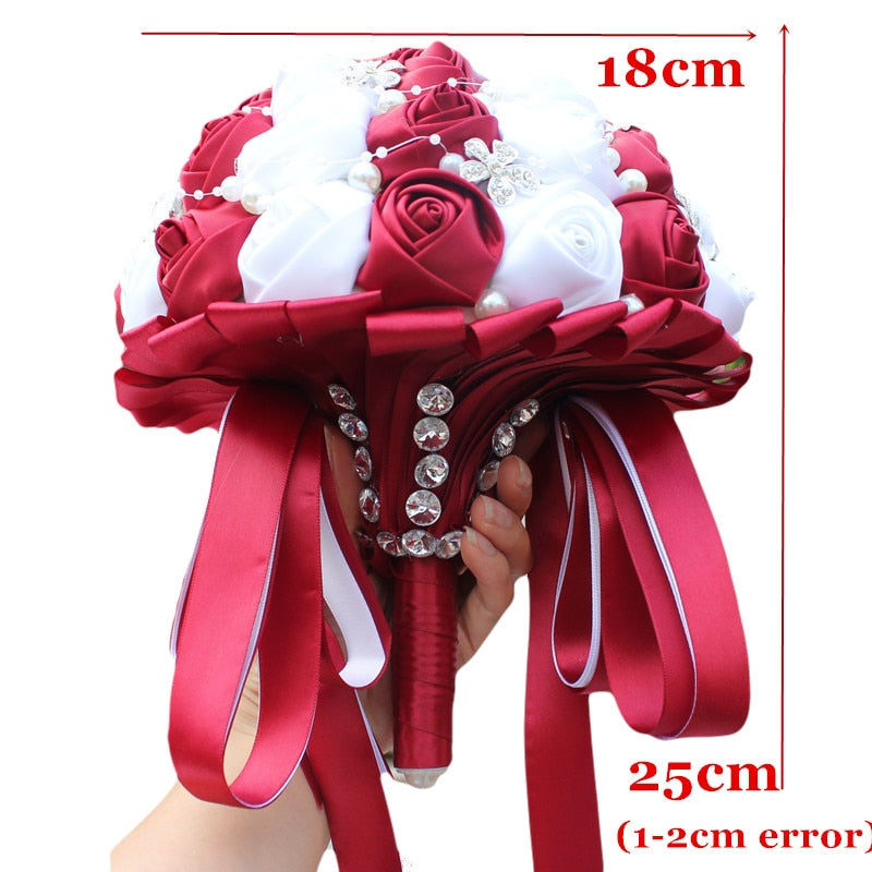 WifeLai-A Ramos De Novia Burgundy Artificial Flower Bridesmaid Wedding Bouquet