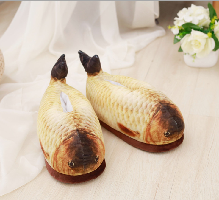 Winter Fashion Cute Fish Shape Shoes Women's Soft Short Furry Plush Home Floor Slipper