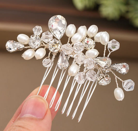 Wedding jewelry crystal pearl handmade hair comb