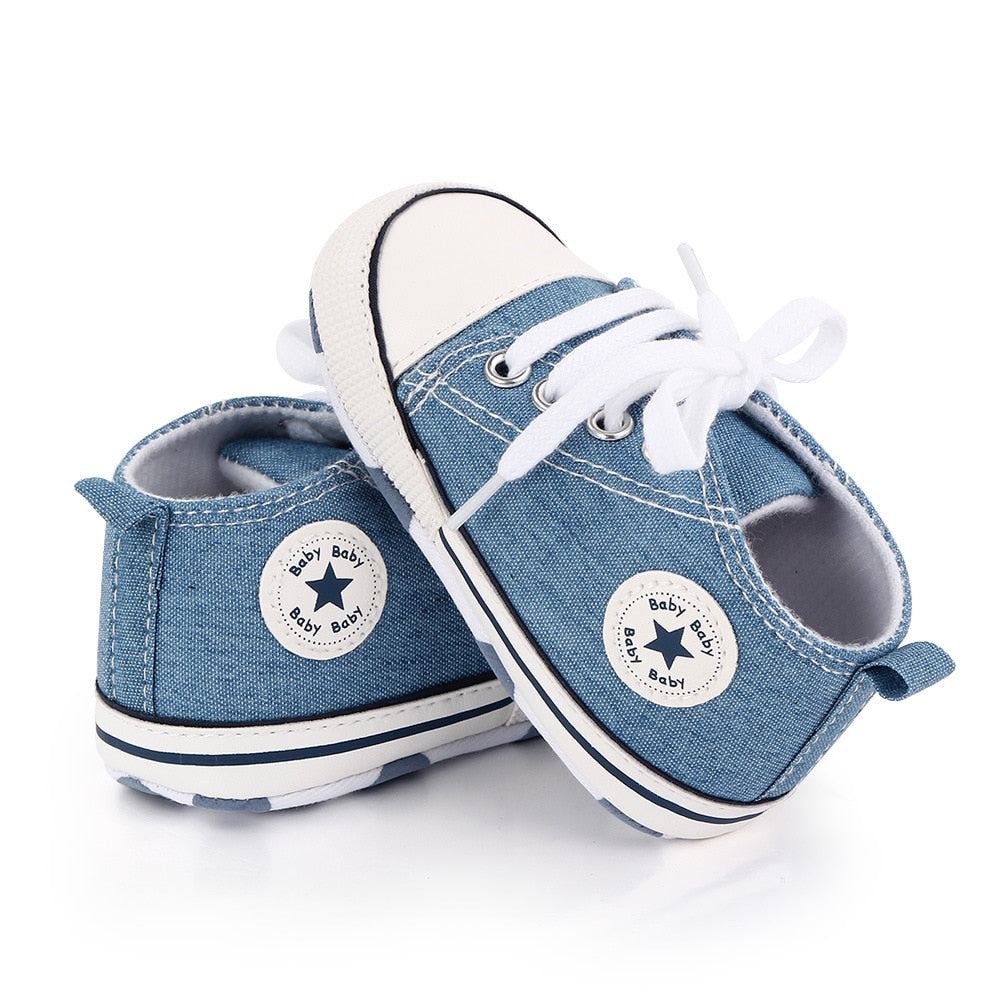 Baby Shoes Boy Girl Star Solid Sneaker Cotton Soft Anti-Slip Sole Newborn Infant First Walkers Toddler Casual Canvas Crib Shoes - The Styky Shack