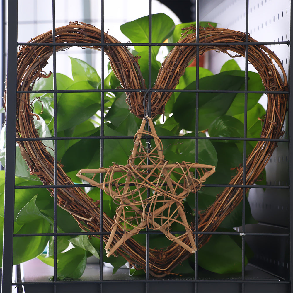 1PC Heart & Star Pattern Christmas Rattan Ring Natural Rattan Festive Shop Window Door Hanging Wreaths Home Party Decor - The Styky Shack