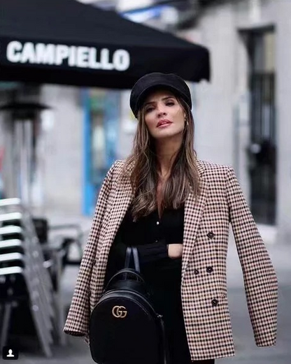 Blazer de mujer de tweed con bolsillo y manga larga con doble botonadura 