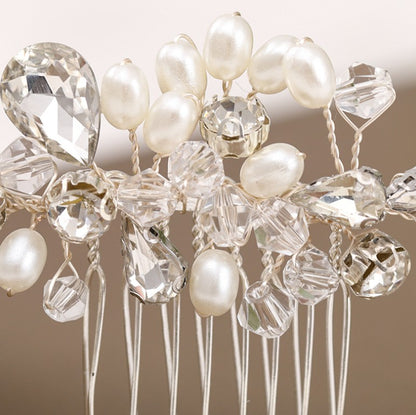 Wedding jewelry crystal pearl handmade hair comb