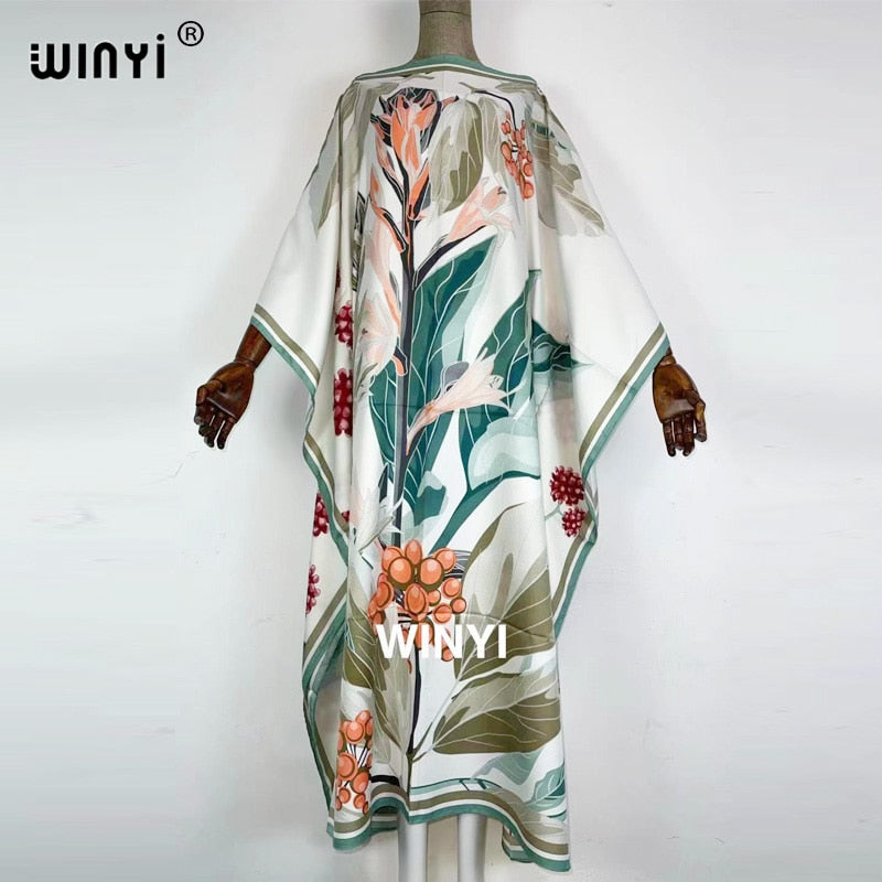 Summer Arabic Styled ladies Bohemian large size printed women's elegant beach KAFTAN