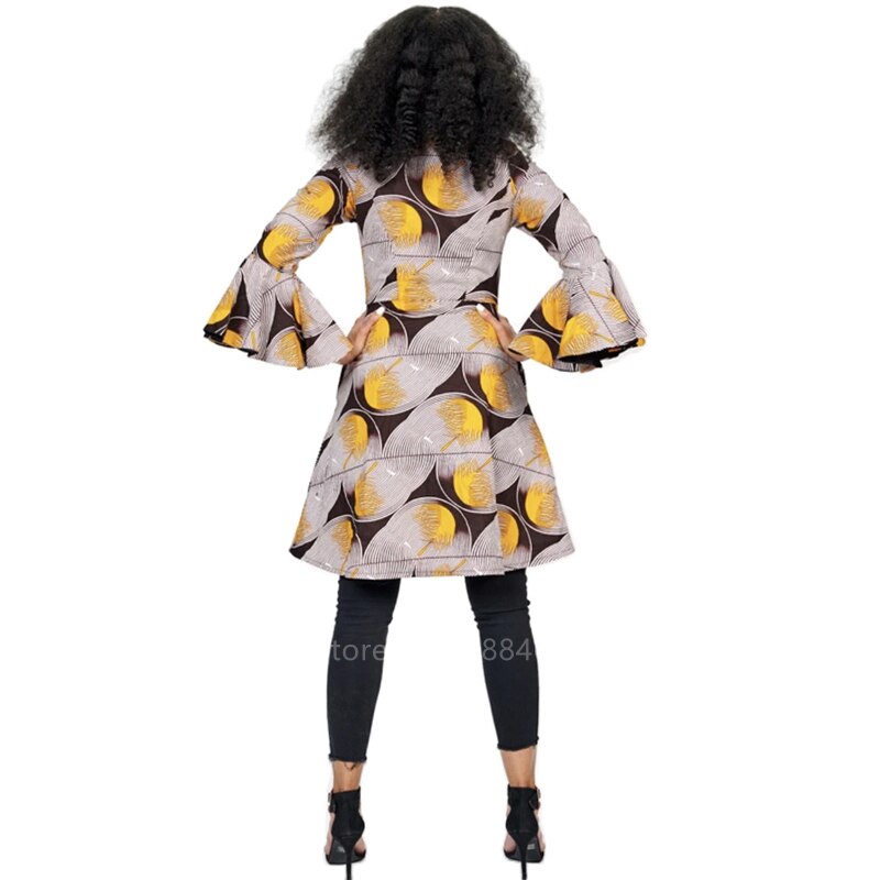 Nubian Styled Clothes Dashiki Print Dress Ethnic Style Fashion Flared Sleeve Zipper Round Neck Casual Jacket