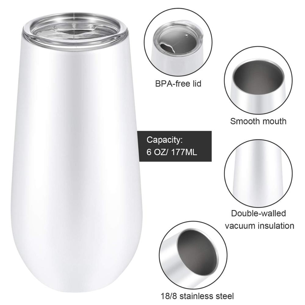 6Pcs 6oz Stainless Steel Vacuum Cup Outdoor Champagne Coffee Wine Glass Tumbler Cup