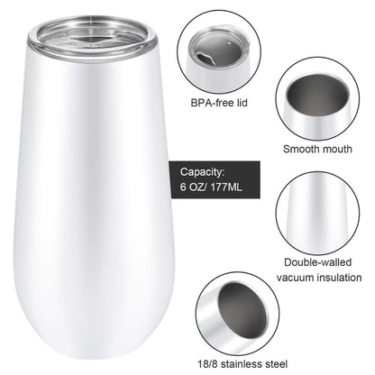 6Pcs 6oz Stainless Steel Vacuum Cup Outdoor Champagne Coffee Wine Glass Tumbler Cup