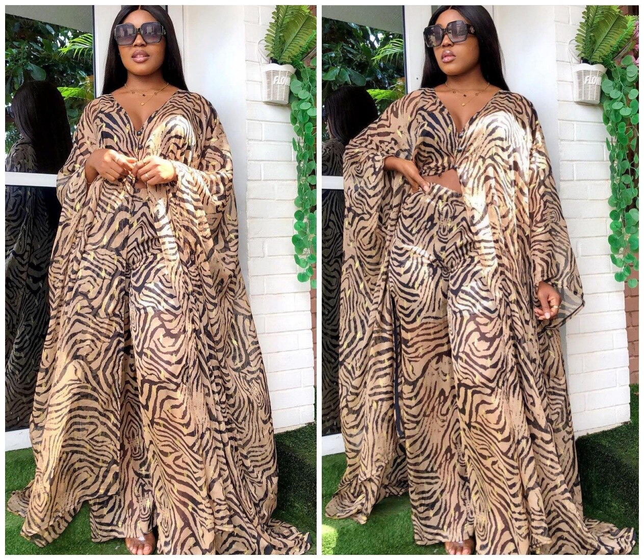 Two Piece Set Nubian Dashiki Long Dress Pants Suit & Robe