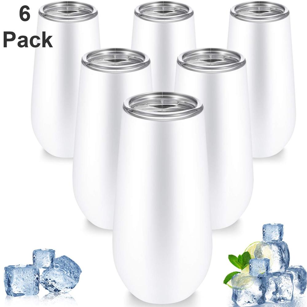 6Pcs 6oz Stainless Steel Vacuum Cup Outdoor Champagne Coffee Wine Glass Tumbler Cup