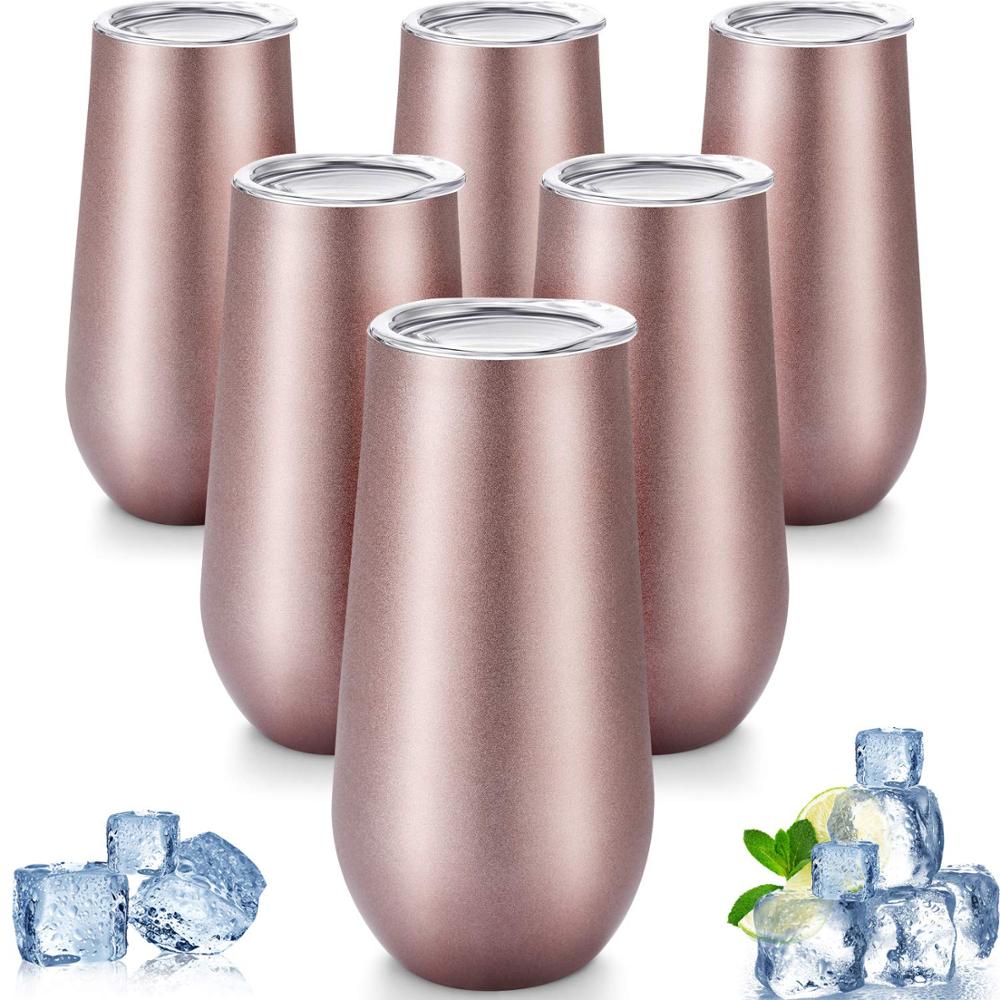 6Pcs 6oz Stainless Steel Vacuum Cup Outdoor Champagne Coffee Wine Glass Tumbler Cup