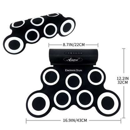 Aiersi-tambor electrónico Digital USB MIDI, juego de 7 almohadillas enrolladas, Kit de almohadillas de batería eléctrica de silicona con baquetas y Pedal de soporte