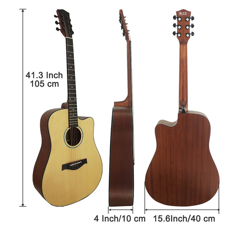 Aiersi 41 Inch Handmade Steel String Dreadnaught Spruce Top Solid Mahognay Acoustic Guitar Musical Instrument With Padding Bag