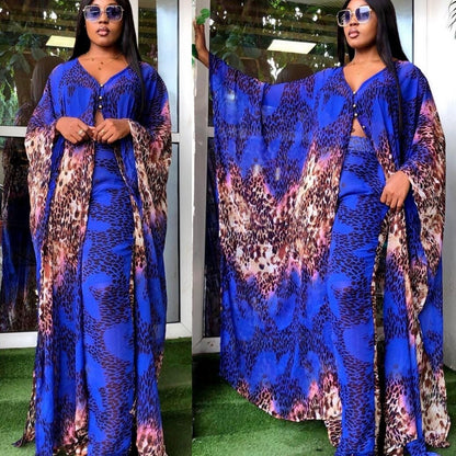 Two Piece Set Nubian Dashiki Long Dress Pants Suit & Robe