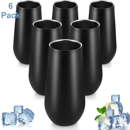 6Pcs 6oz Stainless Steel Vacuum Cup Outdoor Champagne Coffee Wine Glass Tumbler Cup