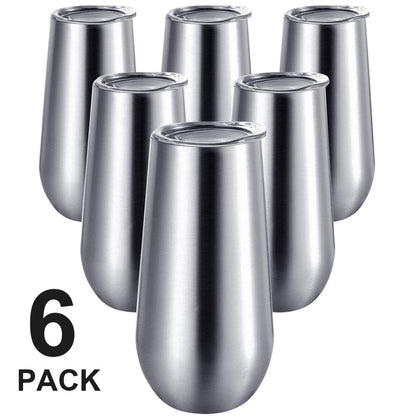 6Pcs 6oz Stainless Steel Vacuum Cup Outdoor Champagne Coffee Wine Glass Tumbler Cup