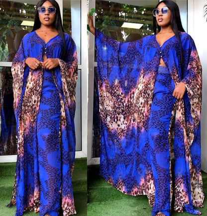 Two Piece Set Nubian Dashiki Long Dress Pants Suit & Robe