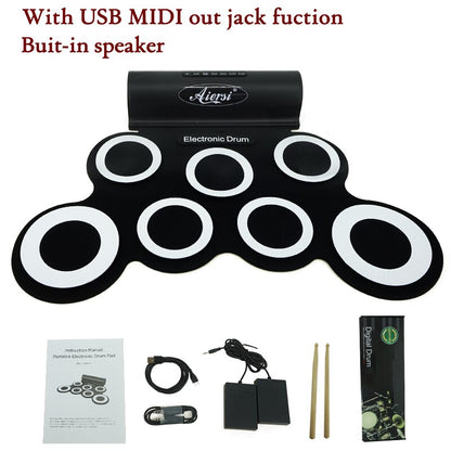 Aiersi Electronic Drum Digital USB MIDI 7 Pads Roll Up Set Silicone Electric Drum Pad Kit With DrumSticks Sustain Pedal