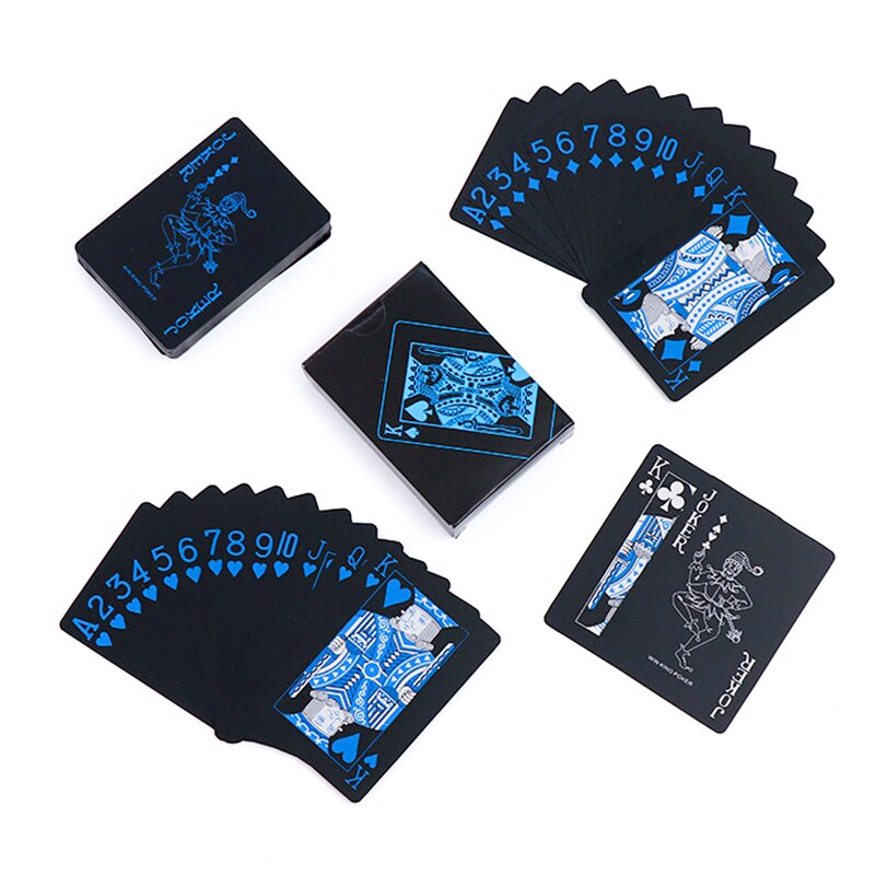 54pcs Cards Waterproof PVC Pure Black Magic Box-packed Plastic Playing Cards Set Deck Poker Classic Magic Tricks Tool Board Game